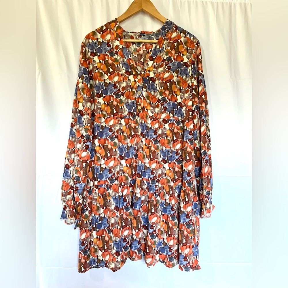 Abstract Print Tiered Smock Mini Dress Women Large Multi Color Boho H&M